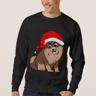 Niedlicher Spitz Hund in der Weihnachtsmannmütze W Sweatshirt