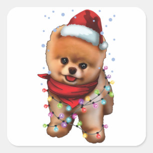 Niedlicher Spitz Hund Lover Funny Xmas Weihnachtsg Quadratischer Aufkleber