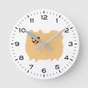 Niedlicher Spitz Hund mit Stunden und Minuten Runde Wanduhr