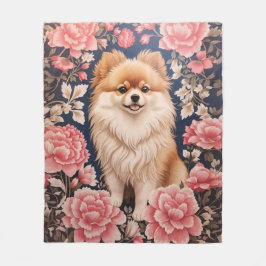 Niedlicher Spitz Hund rosa Blütenblättrig Fleecedecke