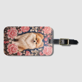 Niedlicher Spitz Hund rosa Blütenblättrig Gepäckanhänger