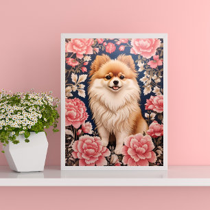 Niedlicher Spitz Hund rosa Blütenblättrig Poster