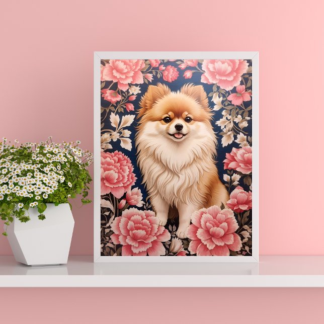 Niedlicher Spitz Hund rosa Blütenblättrig Poster (Von Creator hochgeladen)