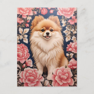 Niedlicher Spitz Hund rosa Blütenblättrig Postkarte