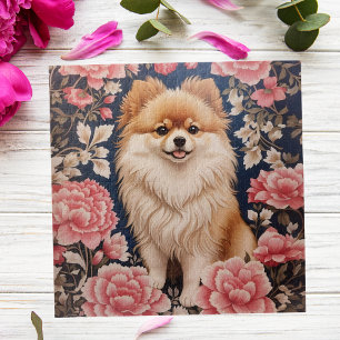 Niedlicher Spitz Hund rosa Blütenblättrig Puzzle