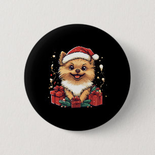 Niedlicher Spitz Weihnachtsmannmütze Funny Christm Button