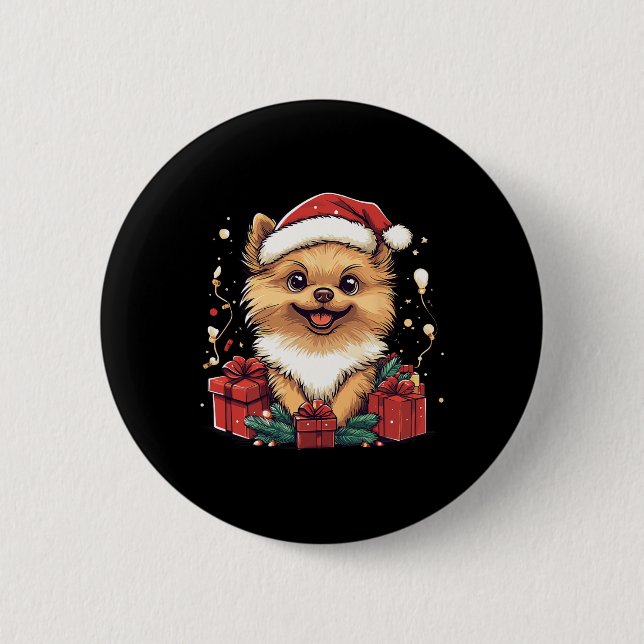 Niedlicher Spitz Weihnachtsmannmütze Funny Christm Button (Vorderseite)