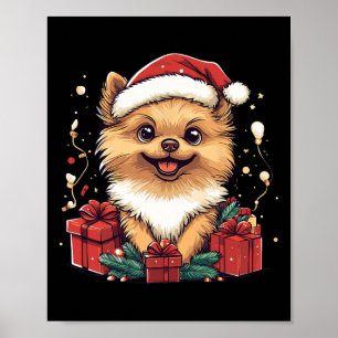 Niedlicher Spitz Weihnachtsmannmütze Funny Christm Poster