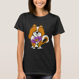 Niedlicher Spitz Welpen Hund mit Lila Daisy 36 T-Shirt