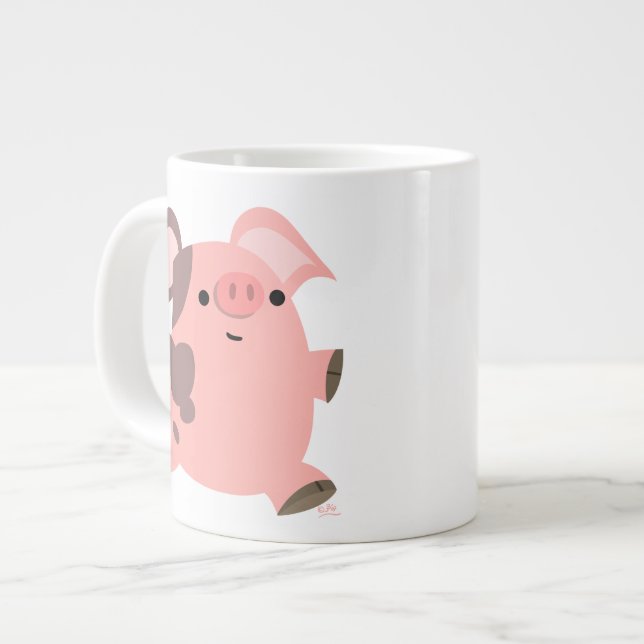 Niedlicher Sporty Cartoon Pig Jumbo-Tasse (Vorderseite Links)