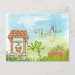 Niedlicher Springfrosch durch einen Brunnen Danke Postkarte