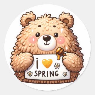 Niedlicher Springtime-Bärenaufkleber Runder Aufkleber