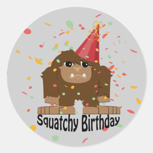 Niedlicher Squatchy Birthday Bigfoot Runder Aufkleber (Vorderseite)