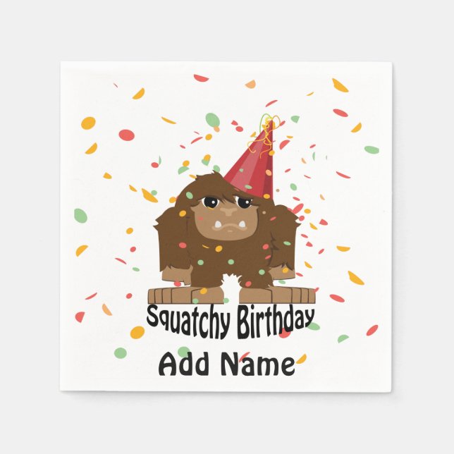 Niedlicher Squatchy Birthday Bigfoot Serviette (Vorderseite)