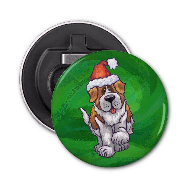 Niedlicher St. Bernard in Weihnachtsmannmütze auf  Flaschenöffner (Vorderseite)