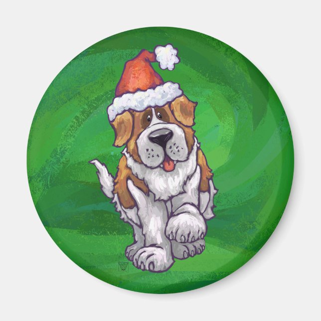 Niedlicher St. Bernard in Weihnachtsmannmütze auf  Magnet (Vorne)