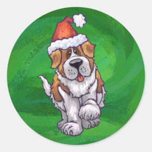 Niedlicher St. Bernard in Weihnachtsmannmütze auf  Runder Aufkleber