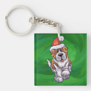 Niedlicher St. Bernard in Weihnachtsmannmütze auf  Schlüsselanhänger