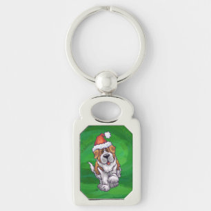Niedlicher St. Bernard in Weihnachtsmannmütze auf Schlüsselanhänger