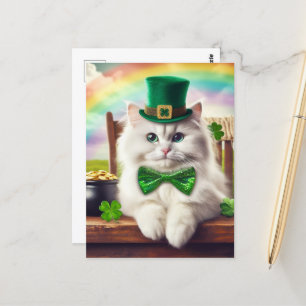 Niedlicher St. Patricks Day Cat Rainbow Pot of Gol Postkarte