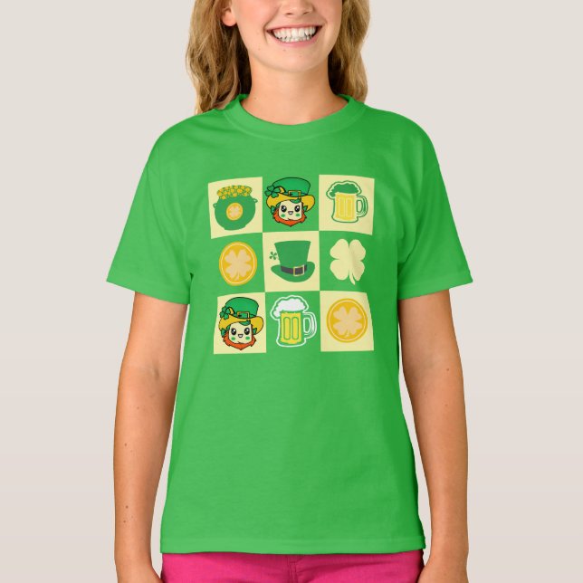 Niedlicher St. Patrick's Day Checkerboard Kids T - T-Shirt (Vorderseite)