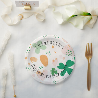 Niedlicher St. Patricks Day Custom Green Clover Pappteller