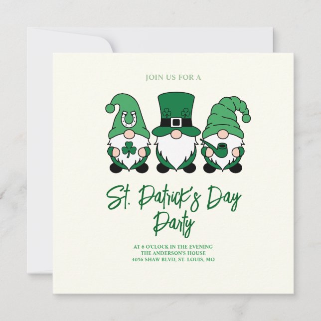Niedlicher St. Patrick's Day Gnome Einladung (Vorderseite)