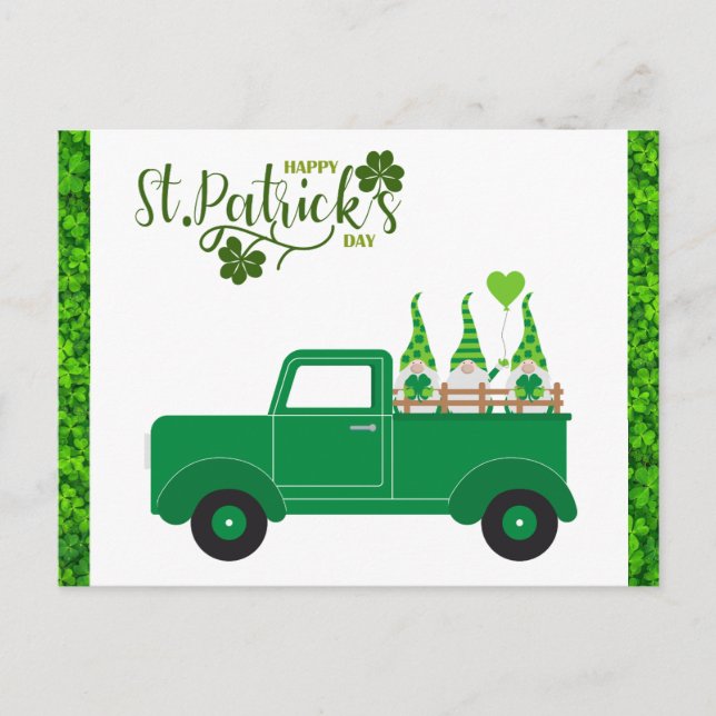 Niedlicher St Patricks Day Gnome Kleeblatt Green T Postkarte (Vorderseite)