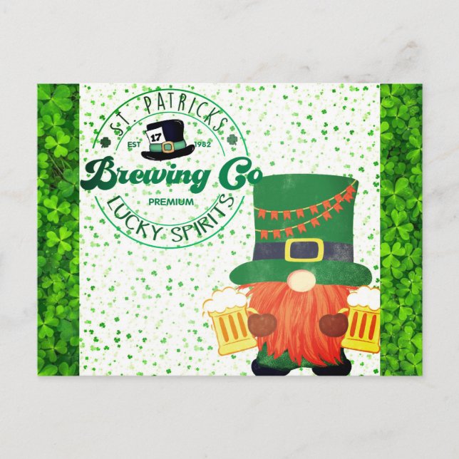 Niedlicher St Patricks Day Gnome Leprechaun Bierbr Postkarte (Vorderseite)