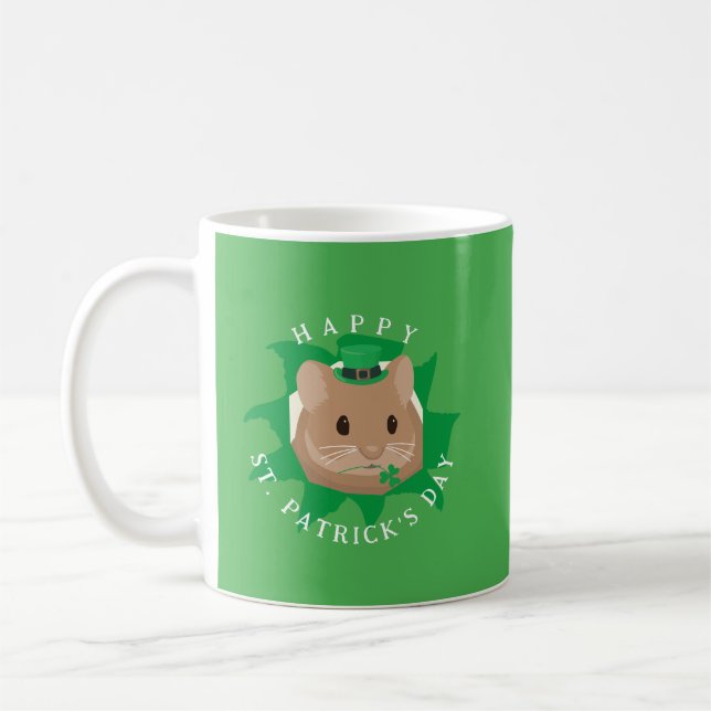 Niedlicher St. Patrick's Day Hamster durchblättert Kaffeetasse (Links)