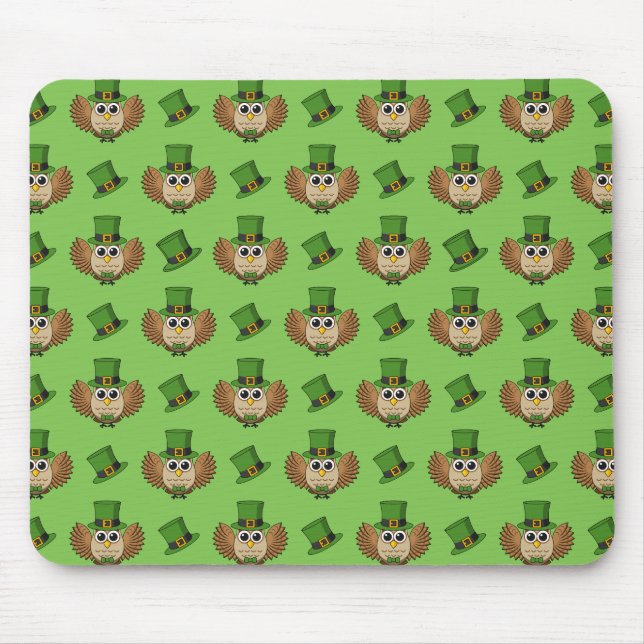 Niedlicher St. Patrick's Day Owl Cartoon Mousepad (Vorne)