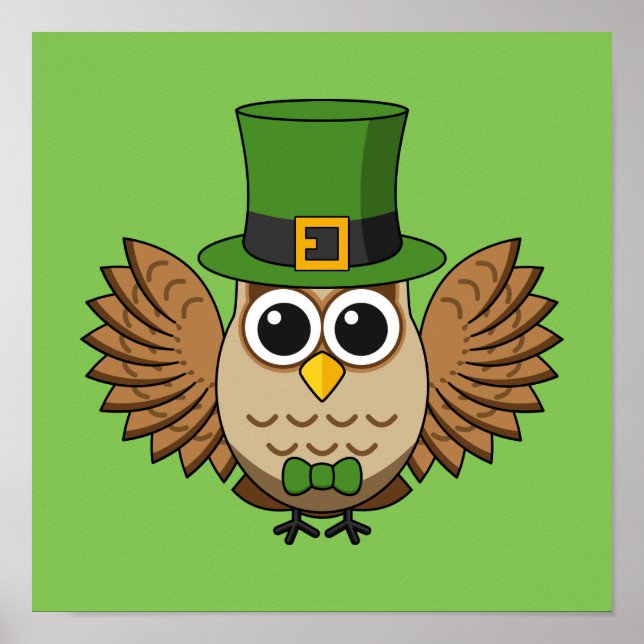 Niedlicher St. Patrick's Day Owl Cartoon Poster (Vorne)