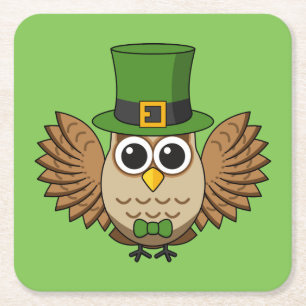 Niedlicher St. Patrick's Day Owl Cartoon Rechteckiger Pappuntersetzer