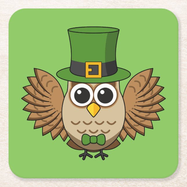 Niedlicher St. Patrick's Day Owl Cartoon Rechteckiger Pappuntersetzer (Vorderseite)