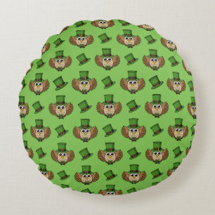 Niedlicher St. Patrick's Day Owl Cartoon Rundes Kissen