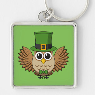 Niedlicher St. Patrick's Day Owl Cartoon Schlüsselanhänger