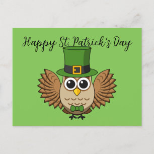 Niedlicher St. Patrick's Day Owl Cartoon   Text hi Feiertagspostkarte