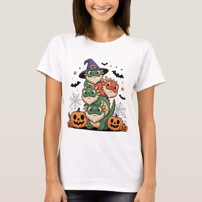 Niedlicher Stack aus bärtigen Halloween-Drachen T-Shirt (Vorderseite)