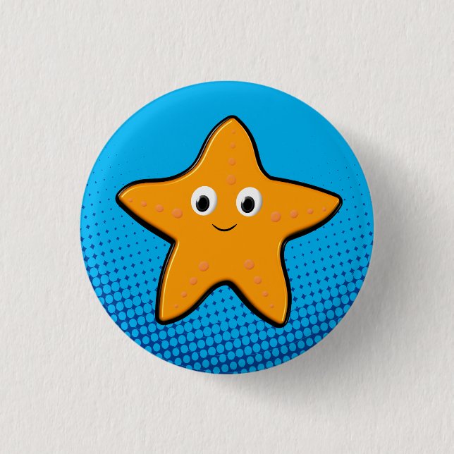 Niedlicher Starfish Zeichnend Blauer Ozean Button (Vorderseite)