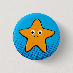 Niedlicher Starfish Zeichnend Blauer Ozean Button