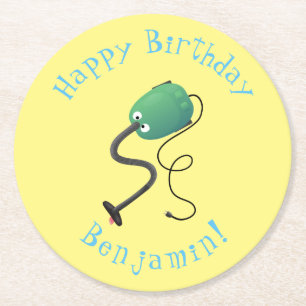 Niedlicher Staubsauger Cartoon Spaß Runder Pappuntersetzer