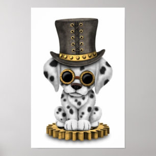 Niedlicher Steampunk Dalmatiner-Welpen-Hund, weiß Poster