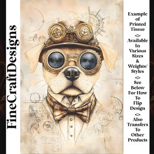 Niedlicher Steampunk Hund, Sepia Blueprint AS6 Dec Seidenpapier