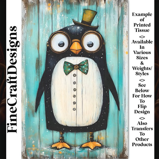Niedlicher Steampunk-Penguin in Hut BR9-Decoupage Seidenpapier (Von Creator hochgeladen)