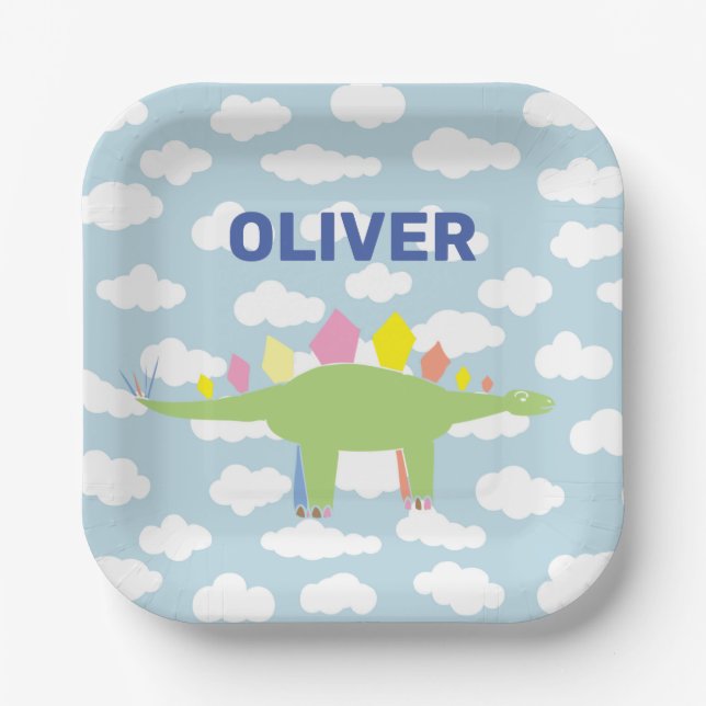 Niedlicher Stegosaurus-Dinosaurier-Kindergeburtsta Pappteller (Vorderseite)