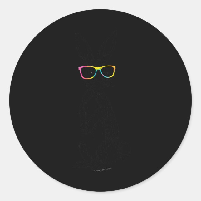 Niedlicher Stehender Hipster Bunny Gefärbte Krawat Runder Aufkleber (Vorderseite)