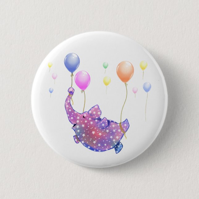 Niedlicher Sternenelefant mit farbenfrohen Balloon Button (Vorderseite)