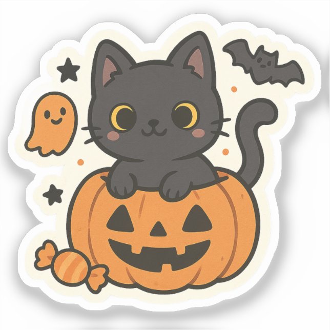 Niedlicher Sticker für Schwarze Katze - Kawaii Pum (Vorderseite)