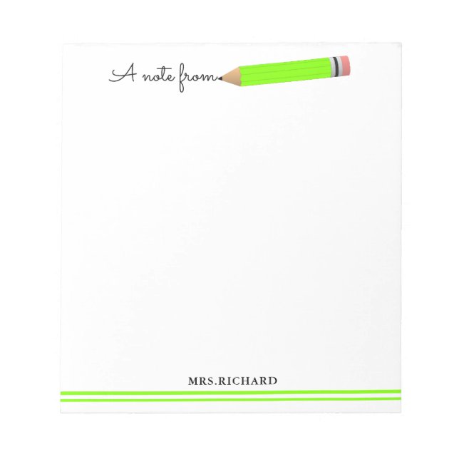 Niedlicher Stift ein Hinweis von Lehrer Personalis Notizblock (Vorderseite)