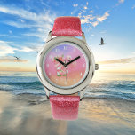 niedlicher Strand Gnome rosa Flamingo hinzufügen N Armbanduhr<br><div class="desc">niedlicher Strand Gnome rosa Flamingo hinzufügen Name Kinder aufpassen</div>